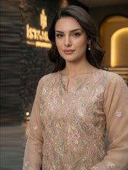 DARK BEIGE Chiffon Embroidered 3Pc Suit (Unstitched)