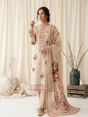 PASTEL IVORY WITH MULTI Digital Printed Premium Lawn with Light weight Voile Dupatta 3pc Suit (Unstitched)