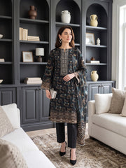BLACK WITH ZINC & DARK BROWN Printed Premium Lawn with Voile Dupatta 3pc Suit (Unstitched)