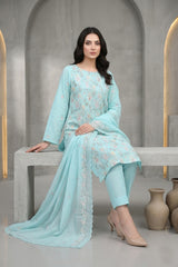 PALE TURQUOISE Chiffon Embroidered 3Pc Suit (Unstitched)