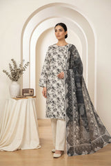 LIGHT GRAY & BLACK Printed Premium Lawn Full Suit 3pc Suit (Unstitched)