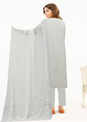 OFF WHITE Chiffon Embroidered 3Pc Suit (Unstitched)