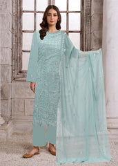 TURQUOISE Chiffon Embroidered & CUTWORK 3Pc Suit (Unstitched)