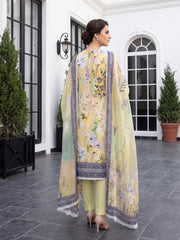 LEMON YELLOW  WITH MULTI  Digital Printed 3pc Suit with Luxury Voile Dupatta(Unstitched)