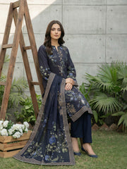 DEEP NAVY Printed Premium Lawn Suit with Voile Dupatta 3pc (Unstitched)
