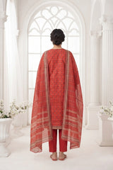 BURGUNDY RED & CREAM Premium Classic Lawn 3pc Suit with Light Weight Voile Dupatta (Unstitched)
