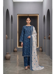 BLUE WITH MULTI PRINTED LAWN SUIT WITH VOILE DUPATTA 3Pc (Unstitched)