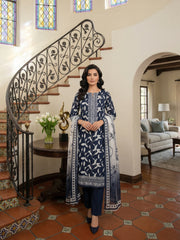 MIDNIGHT BLUE & LIGHT GRAY Digital Printed 3Pc suit with Luxury Voile Dupatta(Unstitched)