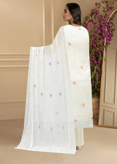 CREAM WITH MAROON AND PINK Chiffon Embroidered 3Pc Suit (Unstitched)