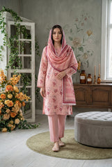 CREAMY PEACH, PINK & RASBERRY Premium Swiss Voile 3 PC Printed Suit (Unstitched)