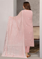 TEA ROSE AND OFF WHITE Chiffon Embroidered 3Pc Suit (Unstitched)