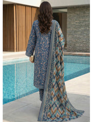 COBALT BLUE WITH MULTI  PRINTED LAWN SUIT WITH VOILE DUPATTA 3Pc (Unstitched)