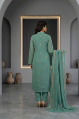 GREEN SHEEN Chiffon Embroidered 3Pc Suit (Unstitched)