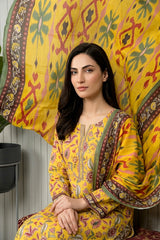 LEMON YELLOW Premium Digital Lawn Suit with Digital Voile Dupatta 3pc Suit (Unstitched)