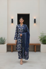 LAPIS BLUE WITH MULTI PRINT Printed Premium Lawn Full Suit 3pc Suit (Unstitched)