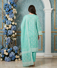 SPRING GREEN WITH IVORY Digital Printed 3Pc suit with Luxury Voile Dupatta(Unstitched)