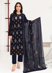 MIDNIGHT BLUE AND BRONZE Chiffon Embroidered 3Pc Suit (Unstitched)