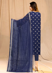 MIDNIGHT BLUE & Gold Chiffon Embroidered 3Pc Suit (Unstitched)