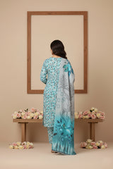BASE CLOUDY GRAY WITH FEROZI PRINT 3pc Premium Doria linen suit with linen dupatta (Unstitched)