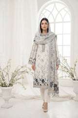 IVORY, BLACK & PEANUT BROWN Floral Digital Printed 3Pc suit with Luxury Voile Dupatta(Unstitched)