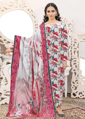 OFF WHITE CARROT RED AND PEACH 3pc Premium linen suit with linen dupatta (Unstitched)