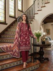DARK MAGENTA WITH MULTI PRINT Digital Printed 3Pc suit with Luxury Voile Dupatta(Unstitched)
