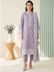 PERIWINKLE WITH WHITE BLOCK PRINTED Premium Classic Lawn 3pc Suit with Light Weight Voile Dupatta (Unstitched)