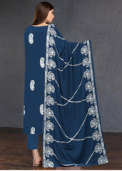 ROYAL BLUE & WHITE Chiffon Embroidered 3Pc Suit (Unstitched)