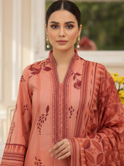 DUSTY ORANGE WITH  PURPLE VIOLET & BURNT ORANGE Premium Slub Lawn 3pc Suit with Light Weight Voile Dupatta (Unstitched)