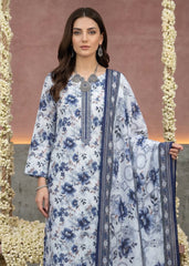 COLUMIA BLUE & EGYPTIAN BLUE CAMBRIC LAWN SUIT WITH VOILE DUPATTA 3Pc (Unstitched)