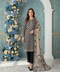BLACK & CREAM Digital Printed 3Pc suit with Luxury Voile Dupatta(Unstitched)