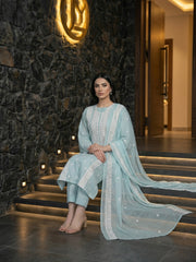 LIGHT GREEN Chiffon Embroidered 3Pc Suit (Unstitched)