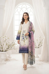 TEA GREEN & LAVENDER WITH MULTI PRINT Premium Classic Lawn 3pc Suit with Light Weight Voile Dupatta (Unstitched)