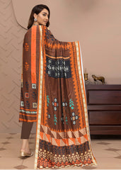 BASE BRUNTEE OR COFFEE BROWN WITH MULTI PRINT 3pc Premium linen printed suit with linen dupatta (Unstitched)
