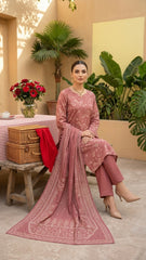 ROUGE PINK Premium Swiss Voile 3Pc Printed Suit (Unstitched)