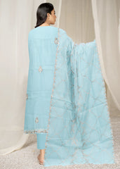 LIGHT BLUE & GOLD Organza Embroidered with Beads & Sequence 3Pc Suit (Unstitched)