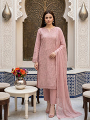 TEA PINK Chiffon Embroidered 3Pc Suit (Unstitched)
