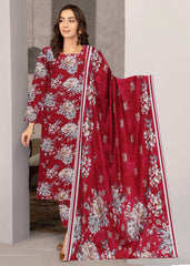 CHERRY RED 3pc Premium linen suit with linen dupatta (Unstitched)