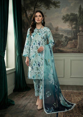 PISTACHIO & LARGO TEAL WITH MULTI PRINT Printed Full Suit with FANCY ZARI Dupatta 3pc (Unstitched)