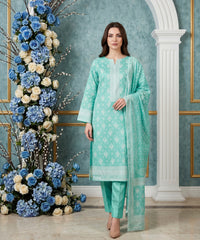 SPRING GREEN WITH IVORY Digital Printed 3Pc suit with Luxury Voile Dupatta(Unstitched)