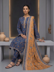 NAVY BLUE AND MUSTARD PRINTED LAWN SUIT WITH VOILE DUPATTA 3Pc (Unstitched)