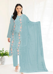 PASTEL TURQUOISE Chiffon Embroidered 3Pc Suit (Unstitched)