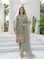 TEA GREEN Chiffon Embroidered 3Pc Suit (Unstitched)