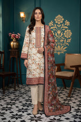 FLORAL WHITE WITH MULTI PRINT Premium Swiss Voile 3 PC Printed Suit (Unstitched)