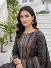 BLACK & DARK BEIGE Premium Classic Lawn 3pc Suit with Light Weight Voile Dupatta (Unstitched)