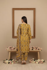 BASE OLIVE GREEN BLACK GRAY PRINT 3pc Premium Doria linen suit with linen dupatta (Unstitched)