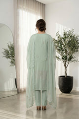 PANACHE GREEN Chiffon Embroidered 3Pc Suit (Unstitched)