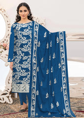 ZINC BLUE AND SILVER Chiffon Embroidered 3Pc Suit (Unstitched)