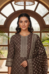 CACAO BROWN 3Pc Premium Dhanak Printed Suits (Unstitched)