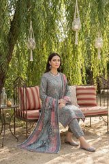 GREEN SHEEN & NEON PINK LAWN SUIT WITH VOILE DUPATTA 3Pc (Unstitched)